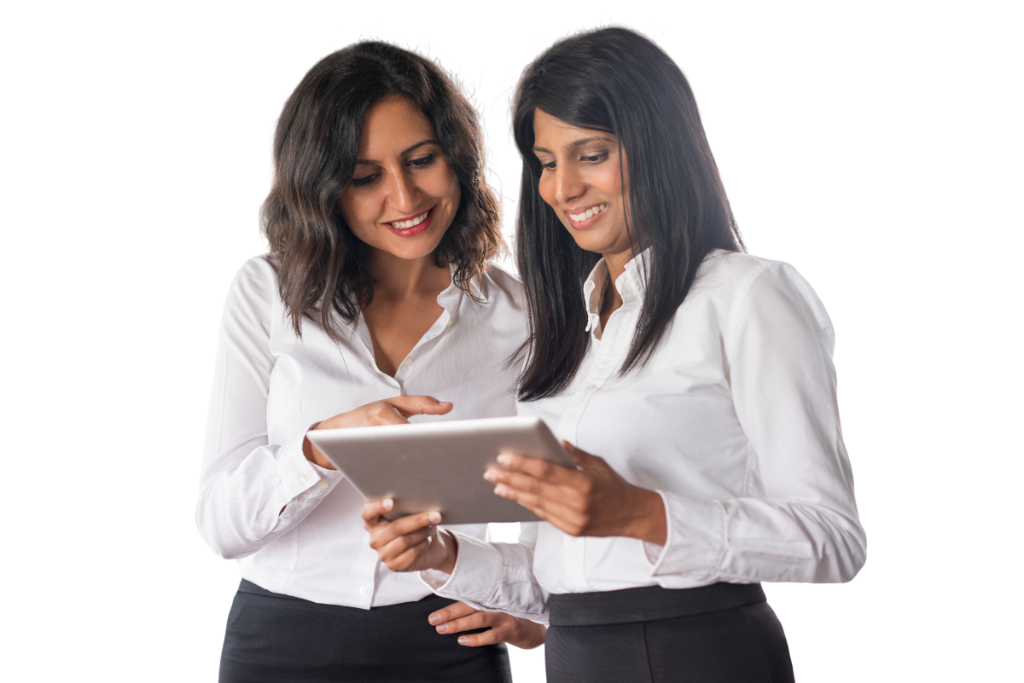 Women using tablet in cafe