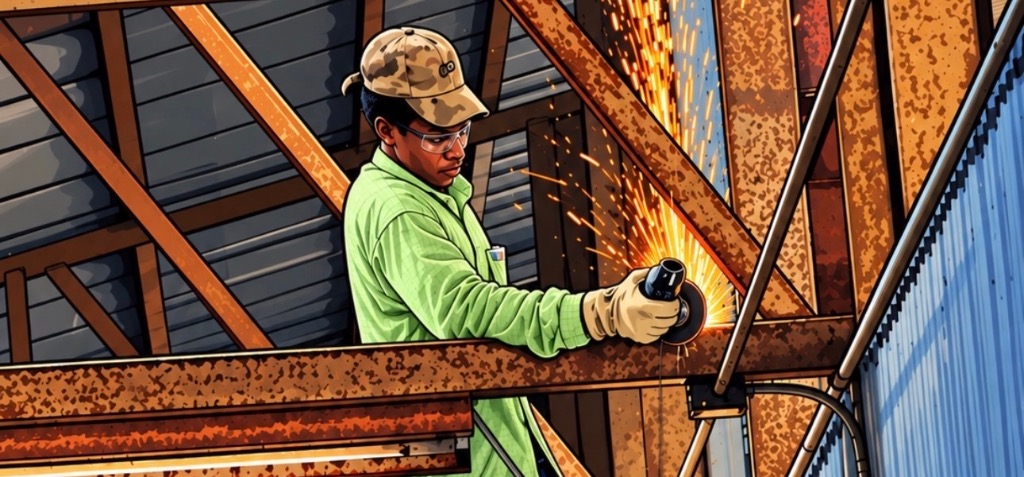 Welder working on a metal fabrication project in a workshop