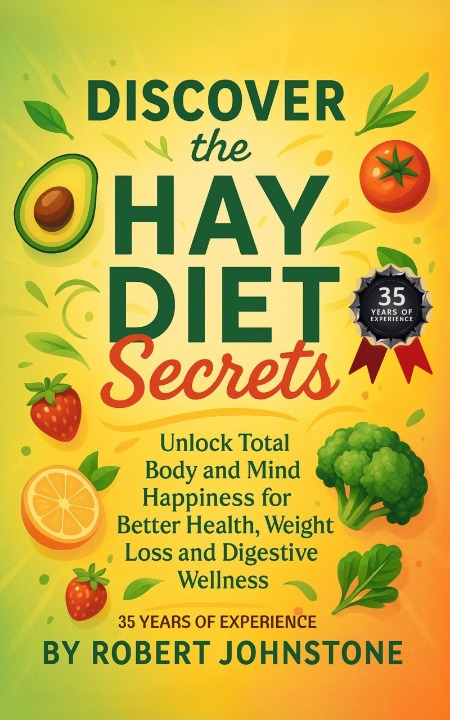 Discover the Hay Diet Secrets book cover showing the title and a clean botanical design