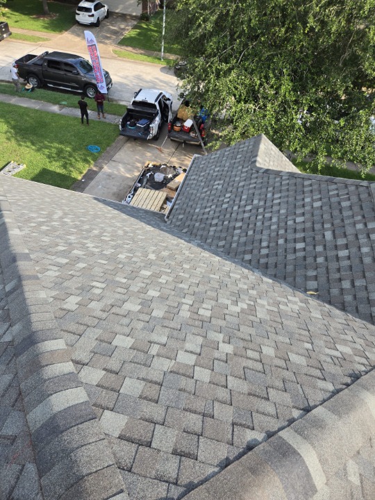 Roof with chimney flashing and skylight